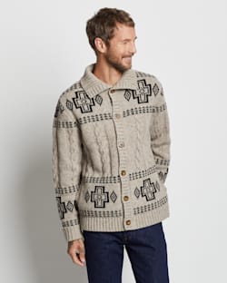 ALTERNATE VIEW OF MEN'S CABLE CROSS LAMBSWOOL CARDIGAN IN NATURAL DONEGAL image number 4