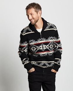 MEN'S TECOPA HILLS LAMBSWOOL ZIP CARDIGAN IN BLACK MULTI image number 1