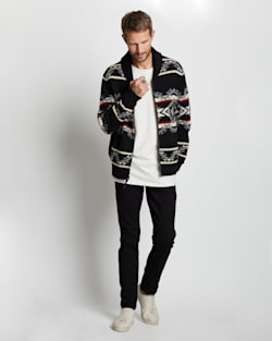 ALTERNATE VIEW OF MEN'S TECOPA HILLS LAMBSWOOL ZIP CARDIGAN IN BLACK MULTI image number 5