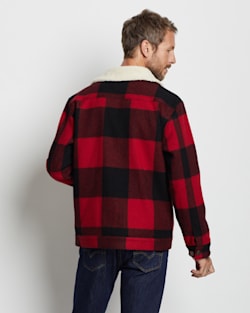 ALTERNATE VIEW OF MEN'S WOOL STADIUM CLOTH PLAID TRUCKER COAT IN RED/BLACK BUFFALO CHECK image number 3