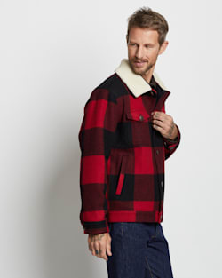 ALTERNATE VIEW OF MEN'S WOOL STADIUM CLOTH PLAID TRUCKER COAT IN RED/BLACK BUFFALO CHECK image number 7