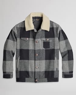 MEN'S WOOL STADIUM CLOTH PLAID TRUCKER COAT IN GREY/BLACK BUFFALO CHECK image number 1