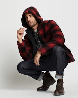 ALTERNATE VIEW OF MEN'S WOODSIDE HOODED FLEECE JACKET IN RED BUFFALO CHECK image number 2
