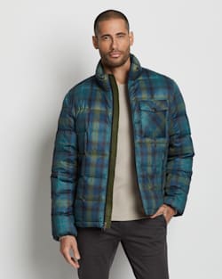 ALTERNATE VIEW OF MEN'S KLAMATH DOWN JACKET IN BLUE/OLIVE PLAID image number 3