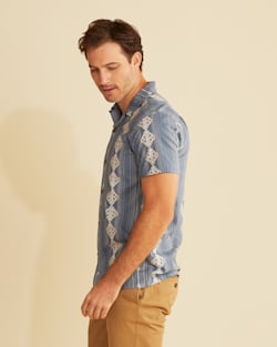 ALTERNATE VIEW OF MEN'S SHORT-SLEEVE STRIPE ALOHA SHIRT IN WASHED BLUE image number 2
