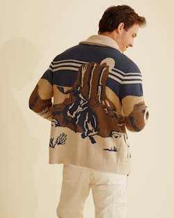 MEN'S DESERT RIDER COTTON CARDIGAN IN TAN/BLUE MULTI image number 1