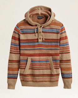 MEN'S MEDALLION COTTON HOODIE IN TAN STRIPE image number 1