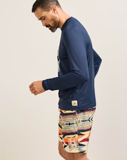 ALTERNATE VIEW OF BIG WAVE MEN'S LONG-SLEEVE GRAPHIC SWIM TEE IN DRESS BLUES/BIG WAVE image number 3