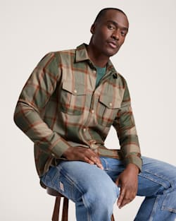 MEN'S PLAID HARRISON MERINO SHIRT IN GREEN/TAN BLOCK PLAID image number 1