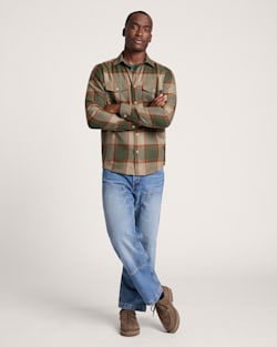 ALTERNATE VIEW OF MEN'S PLAID HARRISON MERINO SHIRT IN GREEN/TAN BLOCK PLAID image number 6