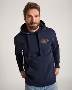 ALTERNATE VIEW OF MEN'S HERITAGE LOGO HOODIE IN NAVY/GOLD image number 4