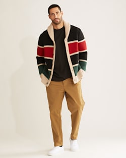 MEN'S RANGER STRIPE LAMBSWOOL CARDIGAN IN BLACK/RED/GREEN image number 1