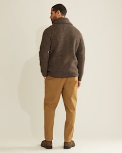BACK VIEW OF MEN'S LAMBSWOOL SHAWL COLLAR CARDIGAN IN KHAKI/NAVY TWIST image number 3