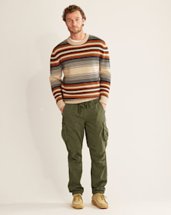 MEN'S MERINO STRIPE CREW SWEATER IN LINEN/NAVY OMBRE image number 1