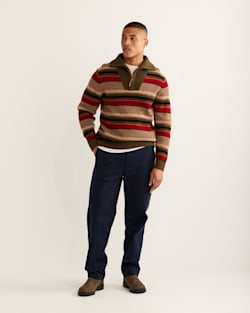 MEN'S CAMP STRIPE MERINO HALF-ZIP SWEATER IN MINERAL UMBER image number 1