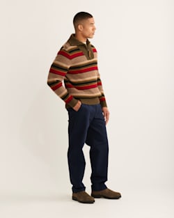 ALTERNATE VIEW OF MEN'S CAMP STRIPE MERINO HALF-ZIP SWEATER IN MINERAL UMBER image number 2
