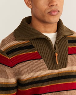 ALTERNATE VIEW OF MEN'S CAMP STRIPE MERINO HALF-ZIP SWEATER IN MINERAL UMBER image number 4
