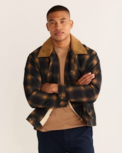 ALTERNATE VIEW OF MEN'S PEDRO STADIUM TRUCKER JACKET IN NAVY GOLD PLAID image number 4