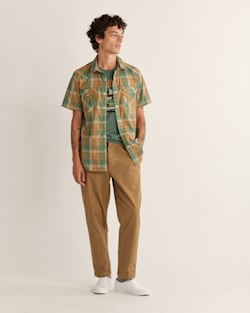 MEN'S SHORT-SLEEVE BISHOP COTTON SHIRT IN GREEN/GOLD/TAN PLAID image number 1