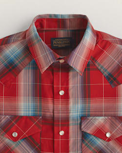 ALTERNATE VIEW OF MEN'S PLAID SHORT-SLEEVE BISHOP COTTON SHIRT IN RED/BLUE image number 2