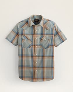 MEN'S PLAID SHORT-SLEEVE BISHOP COTTON SHIRT IN DUSTY BLUE/KHAKI image number 1