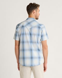 ALTERNATE VIEW OF MEN'S PLAID SHORT-SLEEVE BISHOP COTTON SHIRT IN LIGHT BLUE OMBRE image number 2