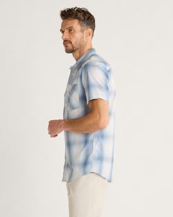 ALTERNATE VIEW OF MEN'S PLAID SHORT-SLEEVE BISHOP COTTON SHIRT IN LIGHT BLUE OMBRE image number 3