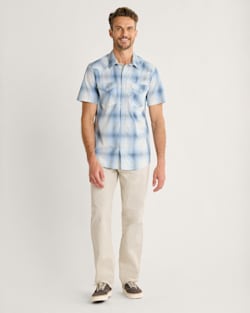 ALTERNATE VIEW OF MEN'S PLAID SHORT-SLEEVE BISHOP COTTON SHIRT IN LIGHT BLUE OMBRE image number 4