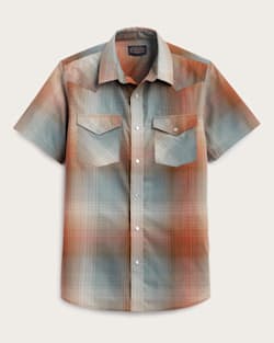 MEN'S PLAID SHORT-SLEEVE BISHOP COTTON SHIRT IN OCHRE/SAGE OMBRE image number 1
