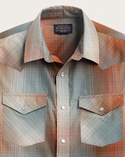 ALTERNATE VIEW OF MEN'S PLAID SHORT-SLEEVE BISHOP COTTON SHIRT IN OCHRE/SAGE OMBRE image number 2