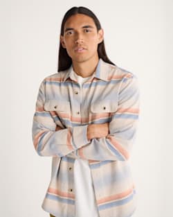 MEN'S STRIPED BEACH SHACK COTTON SHIRT IN NATURAL MULTI STRIPE image number 1