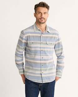 MEN'S STRIPED BEACH SHACK COTTON SHIRT IN NAVY STRIPE image number 1