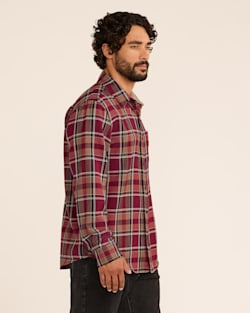 ALTERNATE VIEW OF MEN'S PLAID MERINO LODGE SHIRT IN MAROON/TAN PLAID image number 2