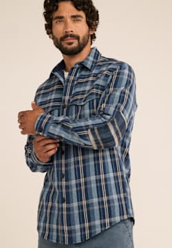 MEN'S PLAID WESTON PAWPINE SHIRT IN BLUE/TAN MIX image number 1