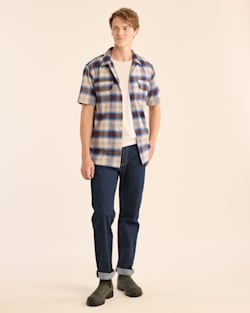 MEN'S SHORT-SLEEVE PLAID COTTON BOARD SHIRT IN BLUE/NAVY MULTI PLAID image number 1