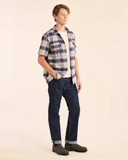 ALTERNATE VIEW OF MEN'S SHORT-SLEEVE PLAID COTTON BOARD SHIRT IN BLUE/NAVY MULTI PLAID image number 2