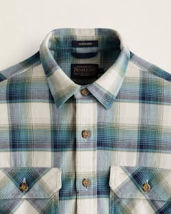 ALTERNATE VIEW OF MEN'S PLAID BURNSIDE DOUBLEBRUSHED FLANNEL SHIRT IN CREAM/GREEN/BLUE PLAID image number 2