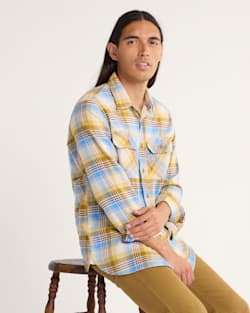 MEN'S PLAID BURNSIDE DOUBLEBRUSHED FLANNEL SHIRT IN TAN/BLUE/GOLD PLAID image number 1