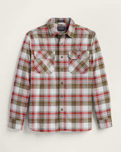MEN'S PLAID BURNSIDE DOUBLEBRUSHED FLANNEL SHIRT IN GREY/OLIVE/RED PLAID image number 1