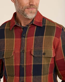 ALTERNATE VIEW OF MEN'S PLAID ARCADIA FLANNEL SHIRT IN RED/OLIVE/NAVY CHECK image number 4