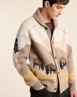 MEN'S IN THEIR ELEMENT LAMBSWOOL CARDIGAN IN TAN BUFFALO image number 1