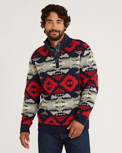 MEN'S NEHALEM QUARTER ZIP LAMBSWOOL SWEATER IN NAVY/RED image number 1