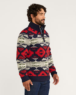 ALTERNATE VIEW OF MEN'S NEHALEM QUARTER ZIP LAMBSWOOL SWEATER IN NAVY/RED image number 2