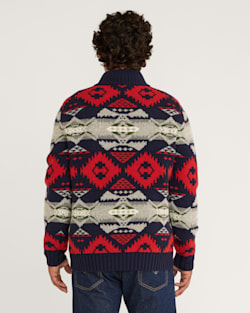 ALTERNATE VIEW OF MEN'S NEHALEM QUARTER ZIP LAMBSWOOL SWEATER IN NAVY/RED image number 3
