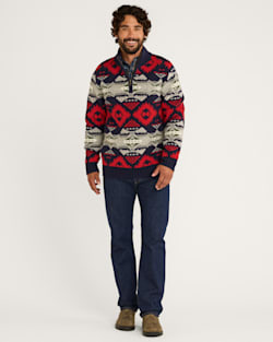 ALTERNATE VIEW OF MEN'S NEHALEM QUARTER ZIP LAMBSWOOL SWEATER IN NAVY/RED image number 5