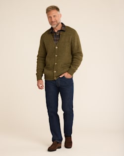 ALTERNATE VIEW OF MEN'S SHETLAND COLLECTION CARDIGAN IN MOSS HEATHER image number 5