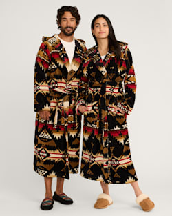 UNISEX NEHALEM COTTON TERRY VELOUR ROBE IN BLACK/RED image number 1
