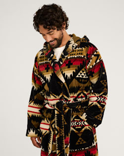 ALTERNATE VIEW OF UNISEX NEHALEM COTTON TERRY VELOUR ROBE IN BLACK/RED image number 5
