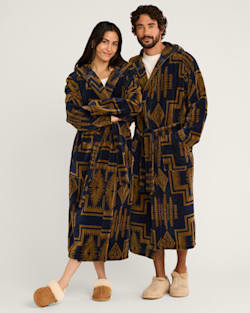 UNISEX HARDING COTTON TERRY VELOUR ROBE IN NAVY/BRONZE image number 1