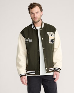 MEN'S PENDLETON UK WOOL/LEATHER VARSITY JACKET IN DARK OLIVE image number 1